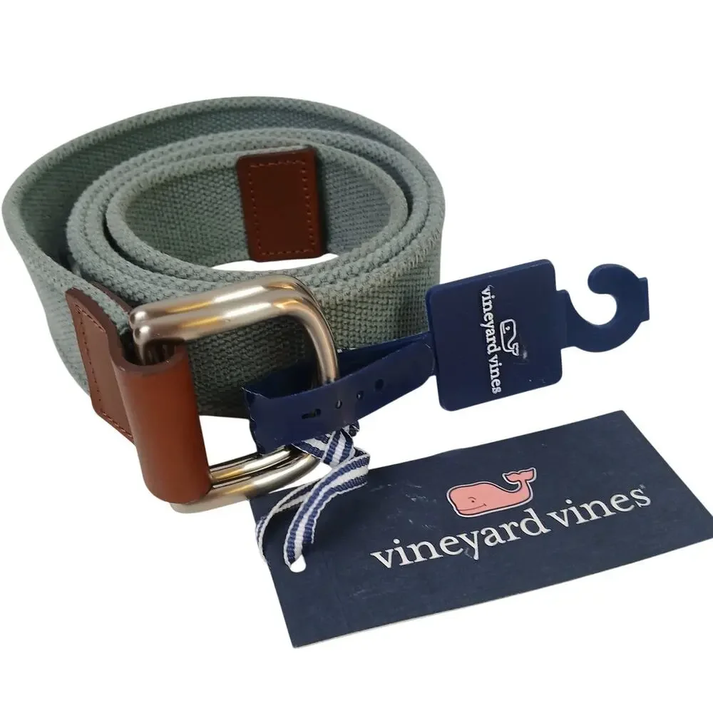 Vineyard Vines Men's SZ M Island Canvas D-Ring Belt In Gray Harbor NWT